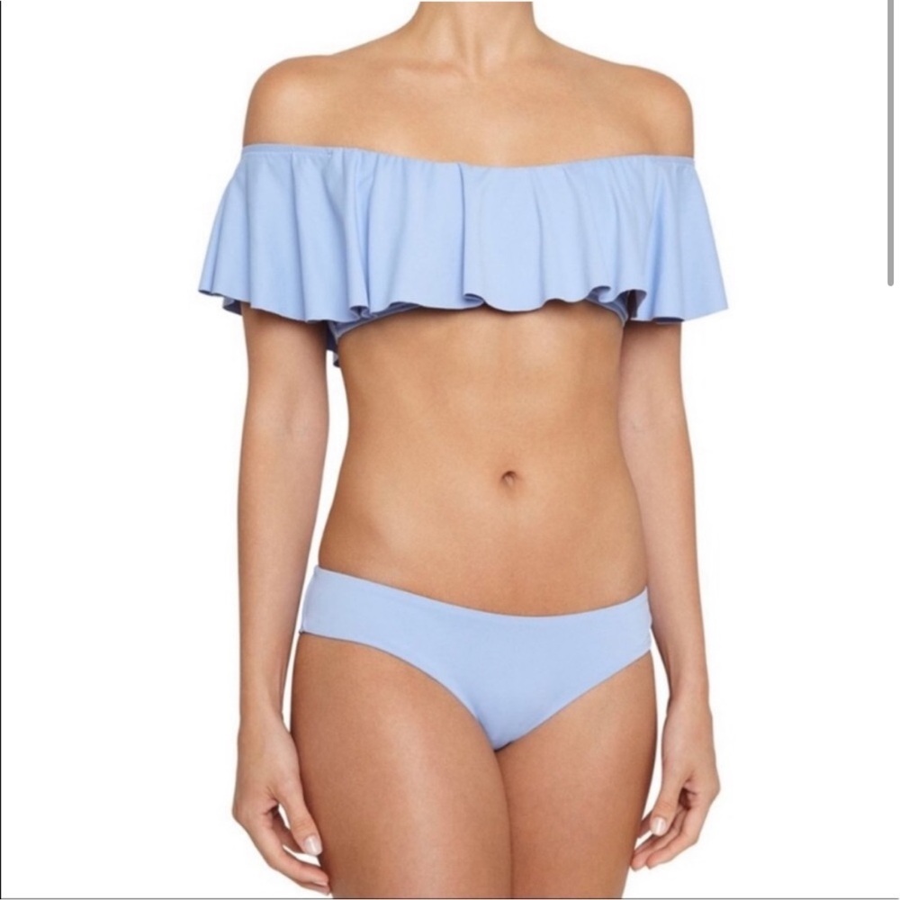 Eberjey Blue Ruffled Off-Shoulder Bikini Top and Bottom